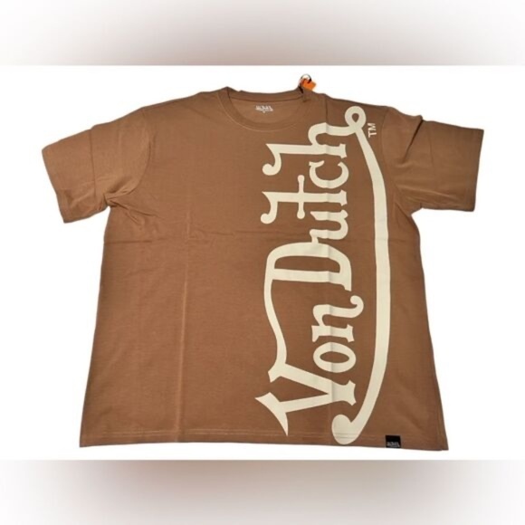 Von Dutch Vertical Logo shirt top Oversized Relaxed Fit Heavyweight Tee brown M - Picture 2 of 8